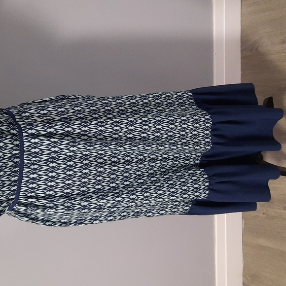 Retro Style Navy Blue Light Mint Short Sleeve Long Ruffle Bottom Maternity dress - Picture 3 of 13